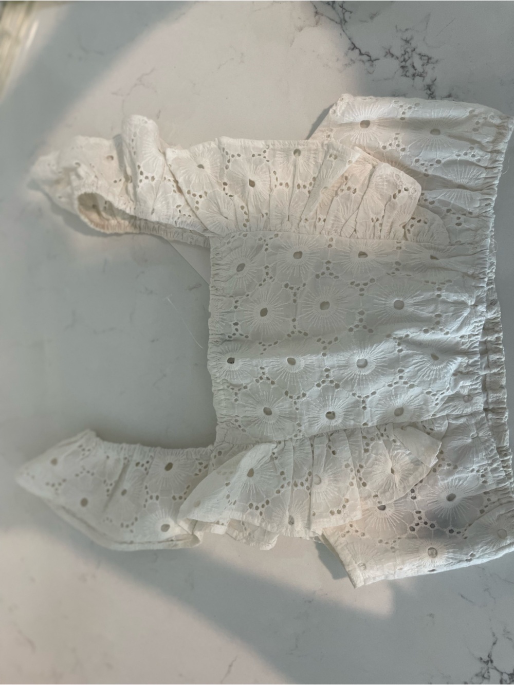 7 For All Mankind White Eyelet Ruffle Crop Top